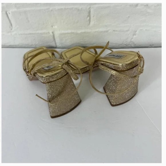 Steve Madden Women's Britani Gold Rhinestone Ankle Strap High Heel Sandals 8 - Picture 3 of 4